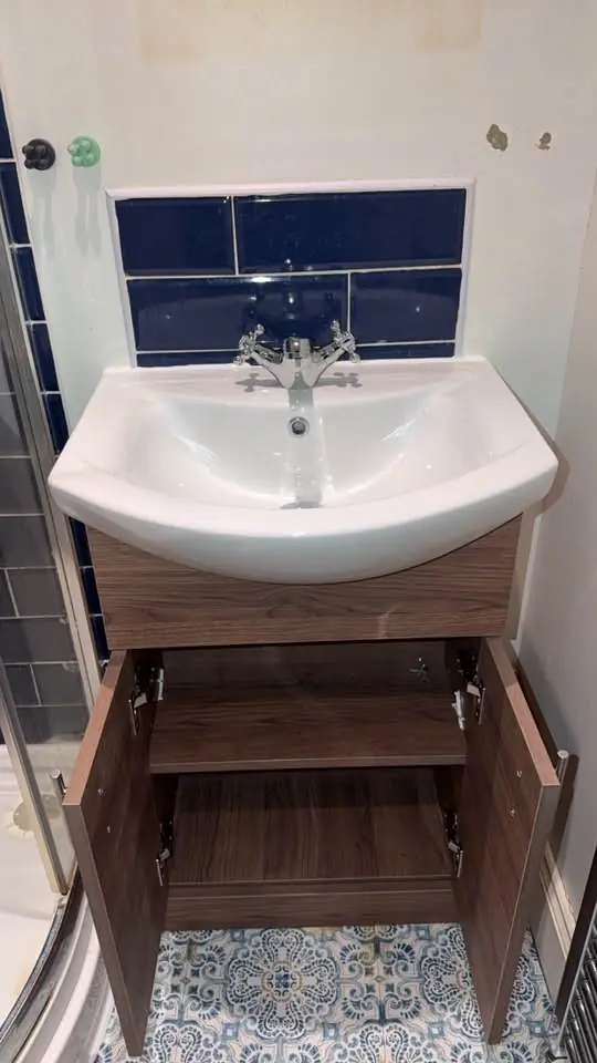 Bathroom vanity unit and basin fitted by Ayresome Plumbing
